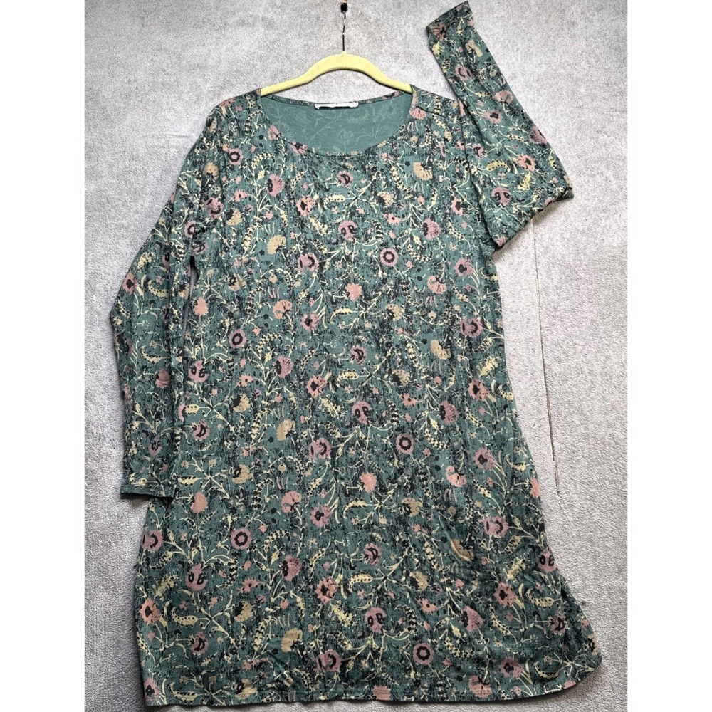 Peruvian Connection Green Floral Long Sleeve Knit Dress with Pockets Women's XL‎ - Picture 2 of 10